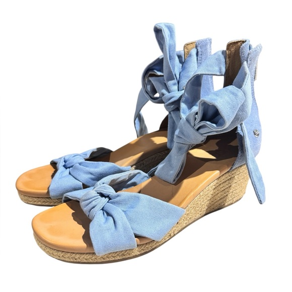 Ugg Yarrow Espadrille Wedge Sandals Blue Denim Canvas Size 8.5 Summer Heels - Picture 3 of 9